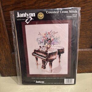 Vintage Janlynn Counted Cross Stitch Kit #80-26 Grand Piano 1989 NOS Unopened